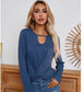 Anna-Kaci Keyhole Neck Long Sleeve Twist Front Hem Loose Top for Women