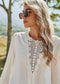 Anna-Kaci Lace Applique Long Sleeve Chiffon Blouse with Lantern Sleeves for Women