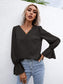 Anna-Kaci Lace Crochet Trim Pattern V Neckline Ruffle Poet Long Sleeve for Women