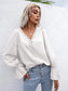 Anna-Kaci Lace Crochet Trim Pattern V Neckline Ruffle Poet Long Sleeve for Women