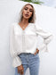 Anna-Kaci Lace Crochet Trim Pattern V Neckline Ruffle Poet Long Sleeve for Women Large 8-10 / White