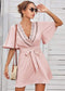 Anna-Kaci Lace Cross Trim V Neck Tied Front Tunic Swing Dress Large 8-10 / Pink