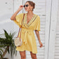 Anna-Kaci Lace Cross Trim V Neck Tied Front Tunic Swing Dress Large 8-10 / Yellow