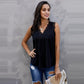 Anna-Kaci Lace Detail V Neck Sleeveless Relaxed Fit Light Top for Women 2XL / Black