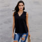 Anna-Kaci Lace Detail V Neck Sleeveless Relaxed Fit Light Top for Women