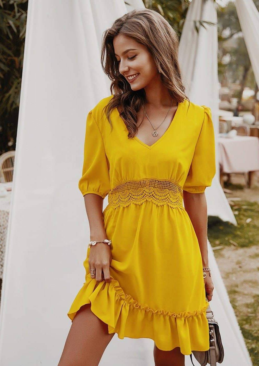 Lace Waist Ruffle Tunic Dress Lace Waist Ruffle Tunic Dress