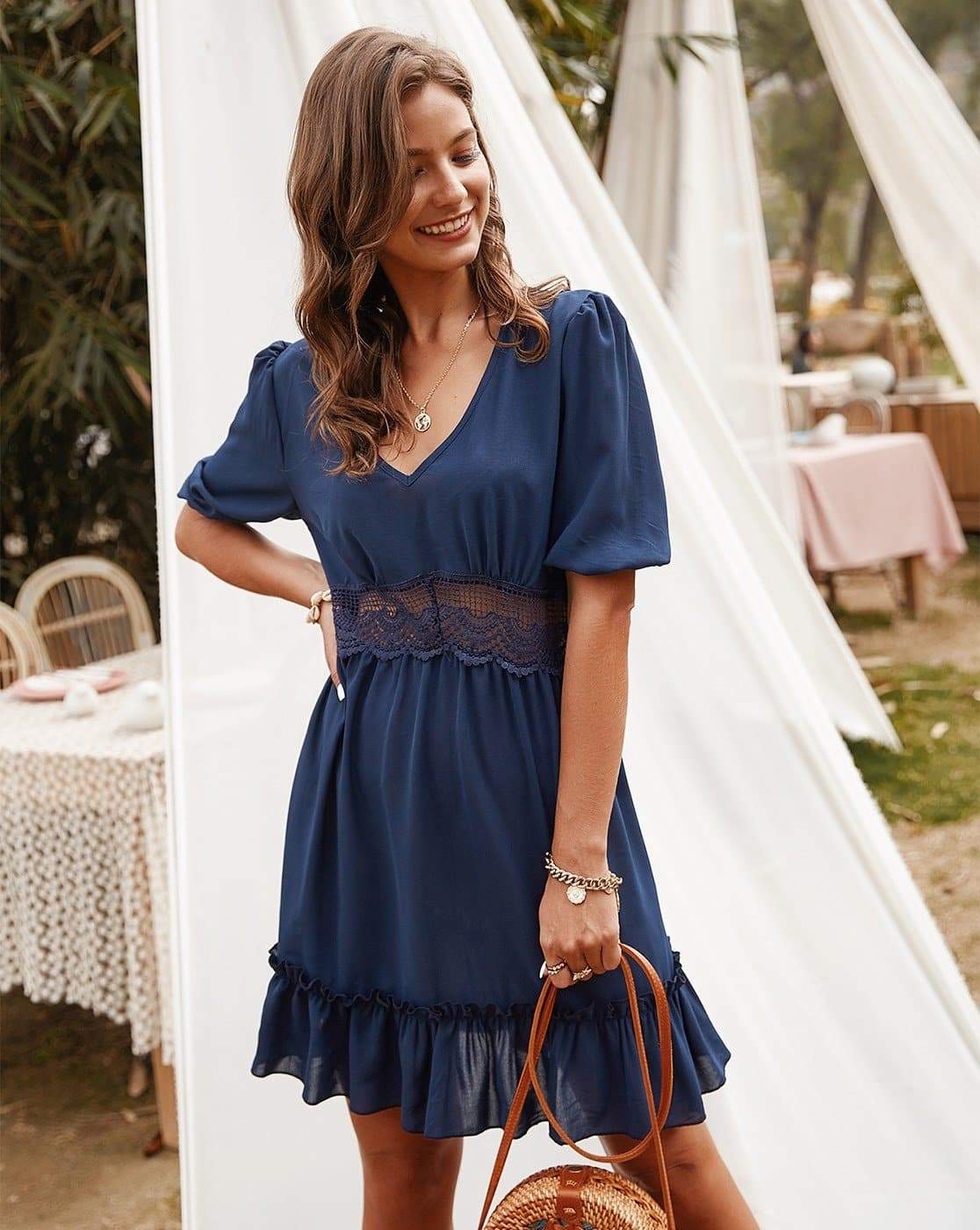 Lace Waist Ruffle Tunic Dress Lace Waist Ruffle Tunic Dress