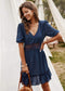 Anna-Kaci Lace Waist A Line Summer Tunic Dress Short Sleeve V Neckline for Women