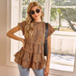 Anna-Kaci Leaopard Print Ruffle Tier Flowy Short Sleeve High Round Neck Blouse for Women