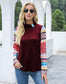 Anna-Kaci Leopard Boho Beach Print Long Sleeve Top Semi Cowl Neck Pullover for Women Large 8-10 / Burgundy