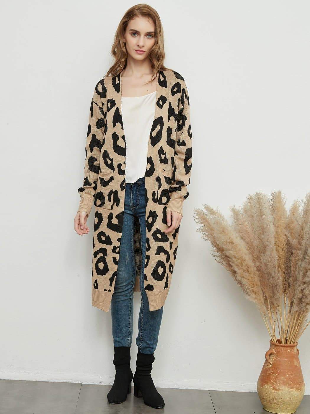 Anna-Kaci Leopard Cheetah Print Cardigan Long Sleeve Open Front With Pockets | Womens | Anna-Kaci