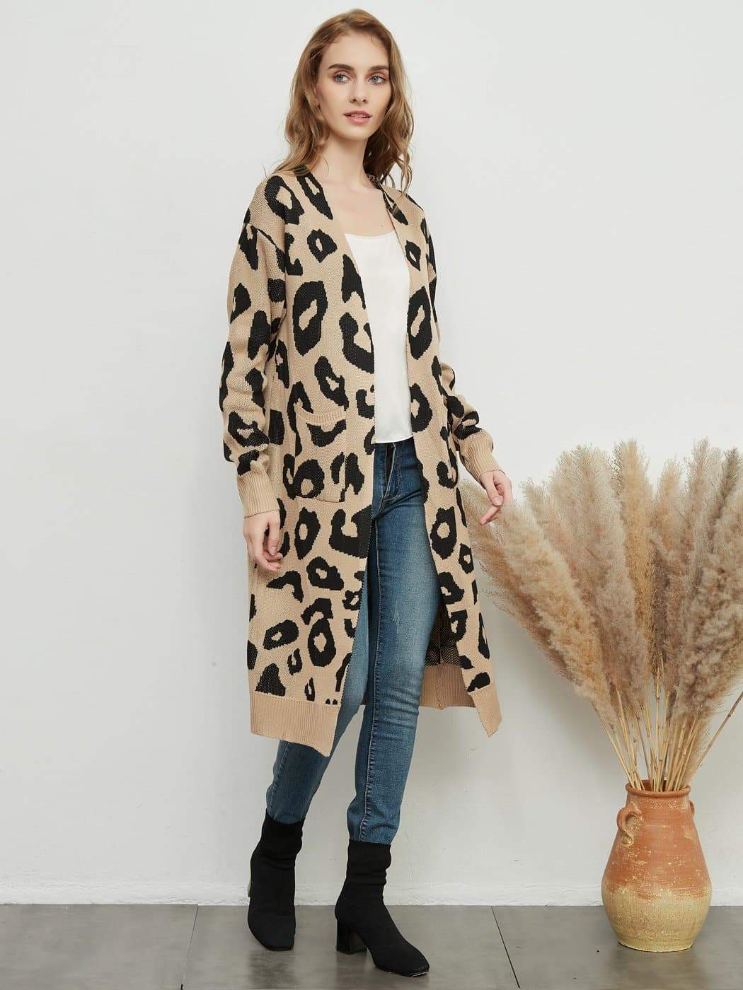 Anna-Kaci Leopard Cheetah Print Cardigan Long Sleeve Open Front With Pockets | Womens | Anna-Kaci