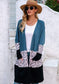 Anna-Kaci Leopard Print Color Block Long Open Front Cardigan Knee Length for Women Large 8-10 / Blue