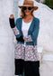 Anna-Kaci Leopard Print Color Block Long Open Front Cardigan Knee Length for Women