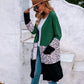 Anna-Kaci Leopard Print Color Block Long Open Front Cardigan Knee Length for Women