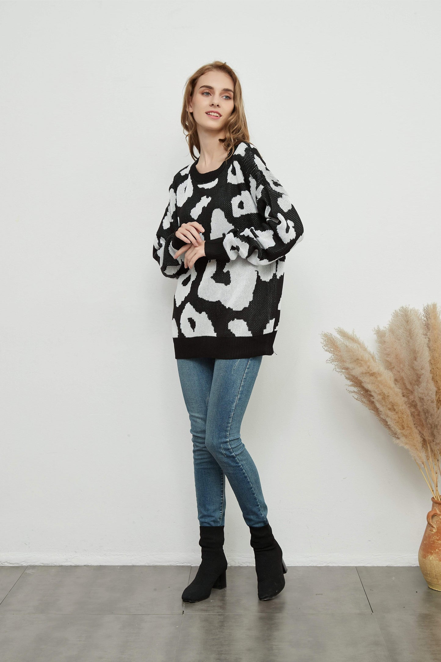 Anna-Kaci Leopard Print Knitted Long Sleeve Sweater Pullover for Women