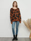 Anna-Kaci Leopard Print Knitted Long Sleeve Sweater Pullover for Women