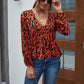 Anna-Kaci Leopard Print Ruffle Long Sleeve Blouse V Neck Line for Women