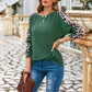 Anna-Kaci Leopard Print Two Tone Slit Long Sleeve Top for Women Large 8-10 / Dark Green