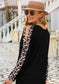 Anna-Kaci Leopard Print Two Tone Slit Long Sleeve Top for Women