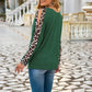 Anna-Kaci Leopard Print Two Tone Slit Long Sleeve Top for Women