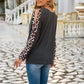 Anna-Kaci Leopard Print Two Tone Slit Long Sleeve Top for Women