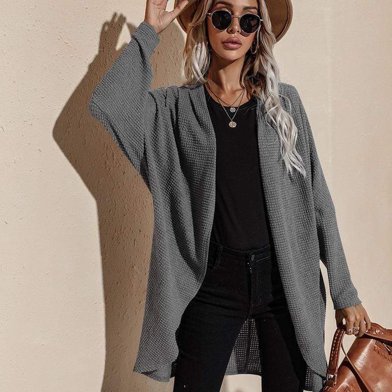 Anna-Kaci Long Sleeve Open Front Knitted Cardigan Light Thin Outerwear for Women Large 8-10 / Gray