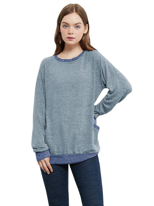 Anna-Kaci Long Sleeve Pocket Front Pullover | Anna-Kaci Blue / S