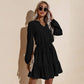 Anna-Kaci Long Sleeve Tied Waist V Neckline Ruffle Tiered Tunic Midi Dress Large 8-10 / Black