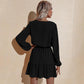 Anna-Kaci Long Sleeve Tied Waist V Neckline Ruffle Tiered Tunic Midi Dress