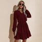 Anna-Kaci Long Sleeve Tied Waist V Neckline Ruffle Tiered Tunic Midi Dress