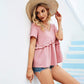 Anna-Kaci Love Pink Ruffle T-Shirt Summer V Neck Lounge Top for Women