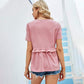 Anna-Kaci Love Pink Ruffle T-Shirt Summer V Neck Lounge Top for Women