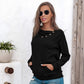 Anna-Kaci Off Set Irregular Neckline Lounge Button Decor Hoodie Sweater for Women Large 8-10 / Black