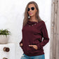 Anna-Kaci Off Set Irregular Neckline Lounge Button Decor Hoodie Sweater for Women Large 8-10 / Burgundy