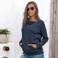 Anna-Kaci Off Set Irregular Neckline Lounge Button Decor Hoodie Sweater for Women Large 8-10 / Navy