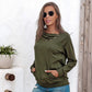 Anna-Kaci Off Set Irregular Neckline Lounge Button Decor Hoodie Sweater for Women Large 8-10 / Olive Green