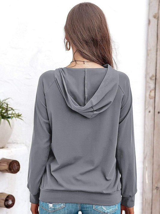 Anna-Kaci Off Set Irregular Neckline Lounge Button Decor Hoodie Sweater for Women