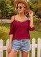 Anna-Kaci Off Shoulder Cami Top with Lace Trim Square Neck Short Sleeve Blouse Small 0-4 / Love Red