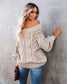 Anna-Kaci Off Shoulder Long Sleeve Oversized Cable Knit Sweater for Women