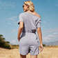Anna-Kaci Off Shoulder Short Sleeve Lounge Tied Waist Romper with Lace Crochet Details