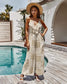 Anna-Kaci Paisley Print Ruffle Front Cami Jumpsuit Boho Wide Leg for Women Small 0-4 / Light Tan