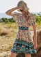 Anna-Kaci Peachy Floral Print Tunic Swing Dress Cinched Waist Above Knee for Women