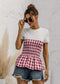 Anna-Kaci Plaid Picnic Pattern Smocked Waist T-Shirt Blouse for Women