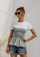 Anna-Kaci Plaid Picnic Pattern Smocked Waist T-Shirt Blouse for Women