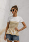 Anna-Kaci Plaid Picnic Pattern Smocked Waist T-Shirt Blouse for Women