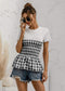 Anna-Kaci Plaid Picnic Pattern Smocked Waist T-Shirt Blouse for Women