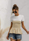 Anna-Kaci Plaid Picnic Pattern Smocked Waist T-Shirt Blouse for Women Sunrise Yellow / Small 0-4