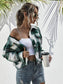 Anna-Kaci Plaid Print Drop Shoulder Button Down Collared Jacket for Women Large 8-10 / Green