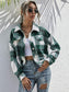 Anna-Kaci Plaid Print Drop Shoulder Button Down Collared Jacket for Women
